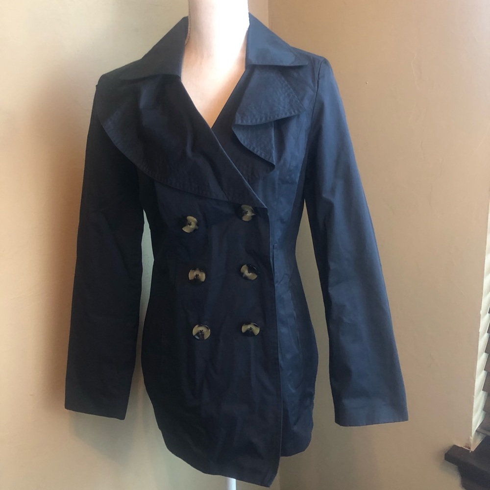LONDON FOG Women's PeaCoat S Small Black Polyester NO BELT Double Breasted Coat.